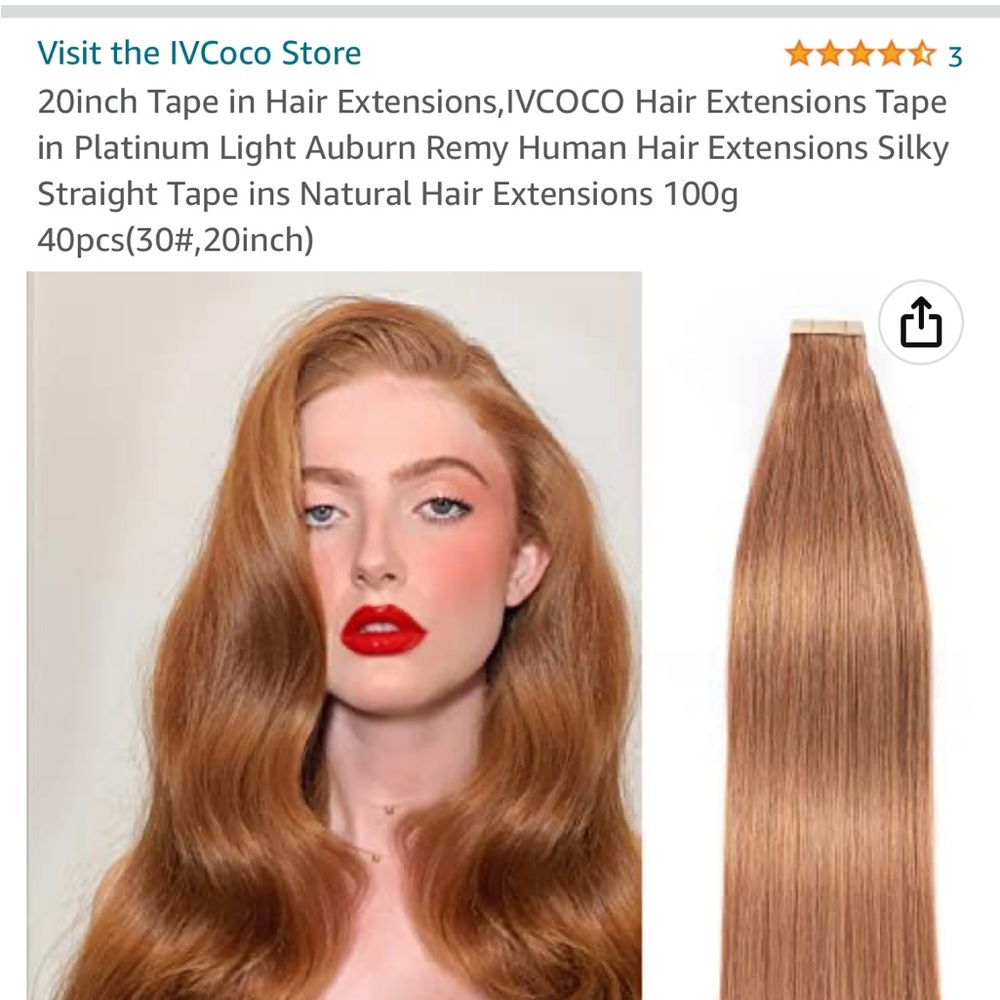 2 packs- 40 pieces - 20inch Tape in Hair Extensions,IVCOCO - light aurburn